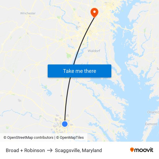 Broad + Robinson to Scaggsville, Maryland map