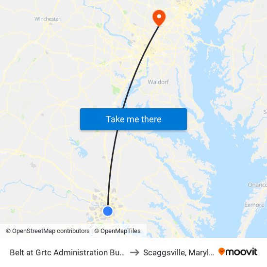 Belt at Grtc Administration Building to Scaggsville, Maryland map