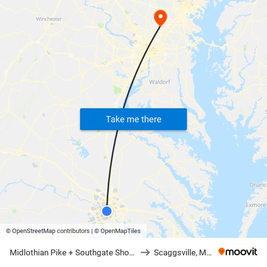 Midlothian Pike + Southgate Shopping Center to Scaggsville, Maryland map