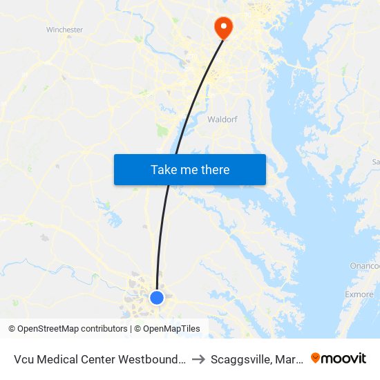 Vcu Medical Center Westbound Station to Scaggsville, Maryland map