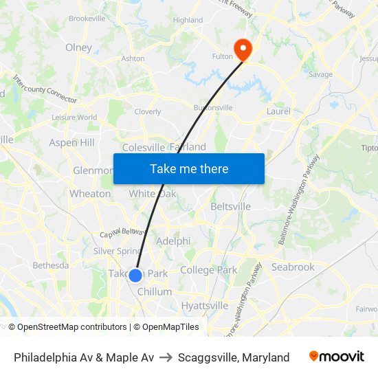 Philadelphia Av & Maple Av to Scaggsville, Maryland map