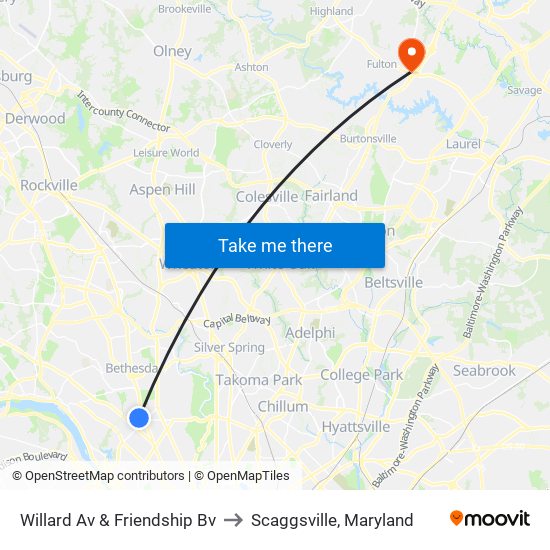 Willard Av & Friendship Bv to Scaggsville, Maryland map