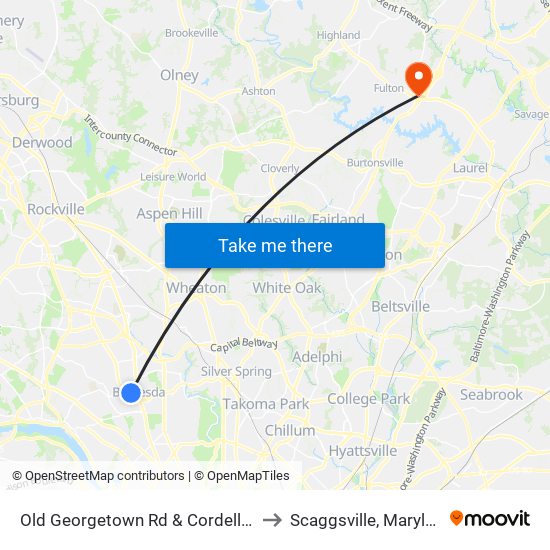 Old Georgetown Rd & Cordell Ave to Scaggsville, Maryland map