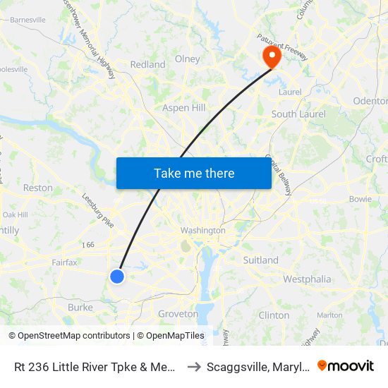 Rt 236 Little River Tpke & Medford to Scaggsville, Maryland map