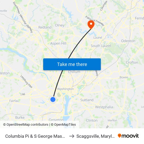 Columbia Pi & S George Mason Dr to Scaggsville, Maryland map