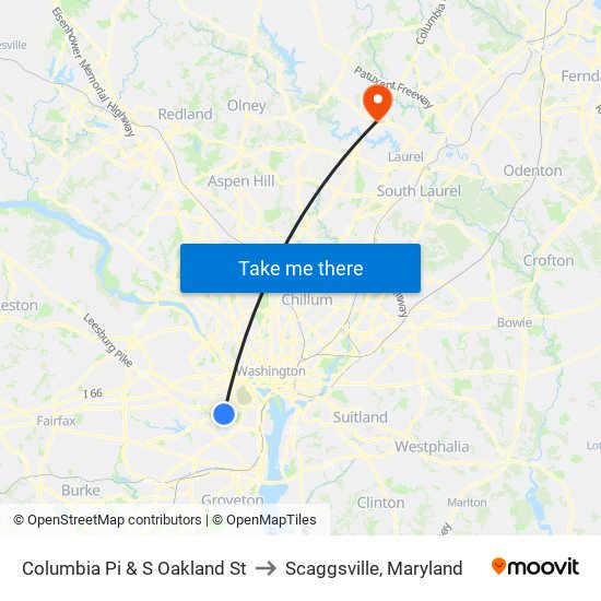 Columbia Pi & S Oakland St to Scaggsville, Maryland map