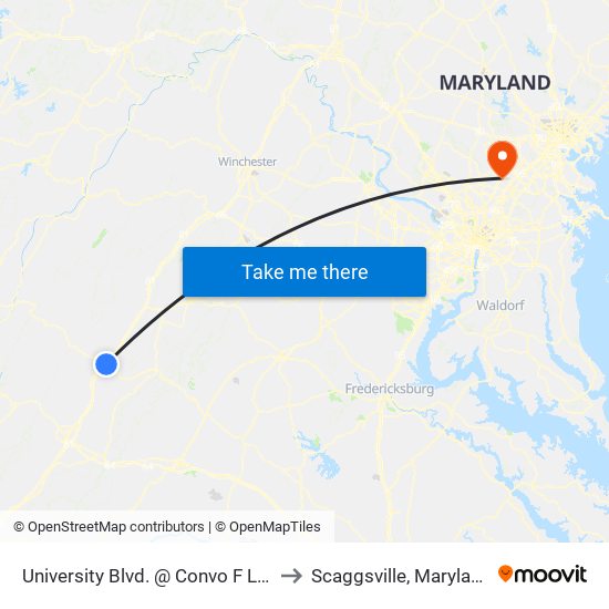 University Blvd. @ Convo F Lot to Scaggsville, Maryland map