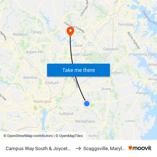 Campus Way South & Joyceton Dr to Scaggsville, Maryland map