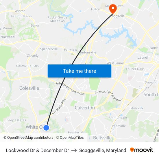 Lockwood Dr & December Dr to Scaggsville, Maryland map