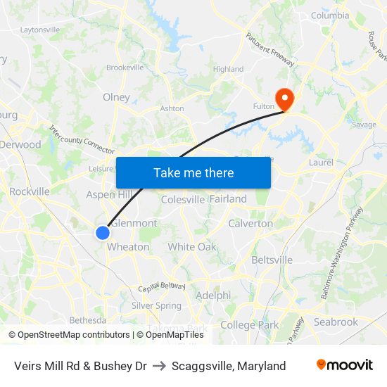 Veirs Mill Rd & Bushey Dr to Scaggsville, Maryland map