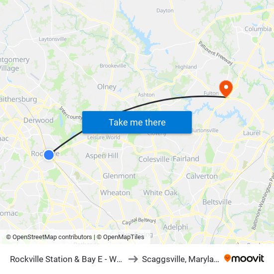 Rockville Station & Bay E - West to Scaggsville, Maryland map