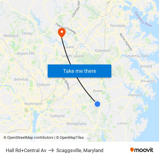 Hall Rd+Central Av to Scaggsville, Maryland map