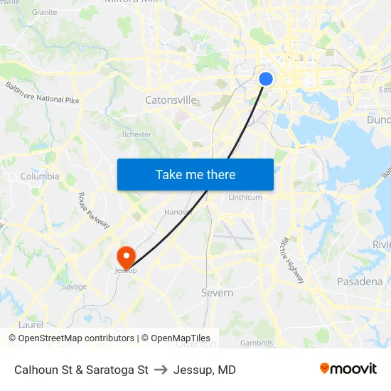 Calhoun St & Saratoga St to Jessup, MD map