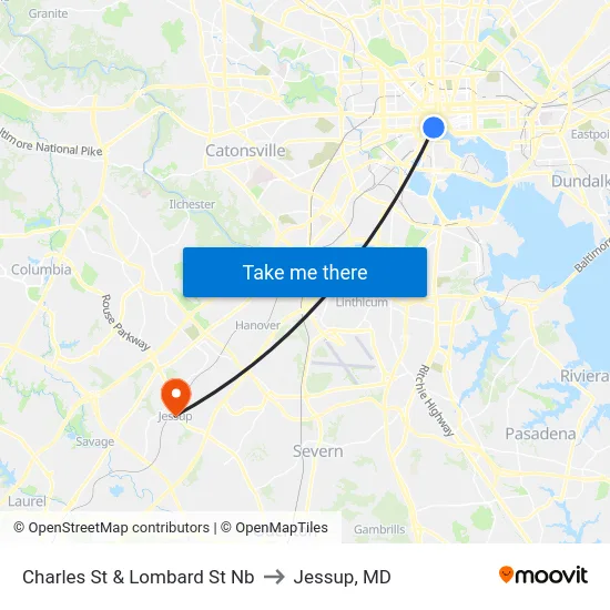 Charles St & Lombard St Nb to Jessup, MD map