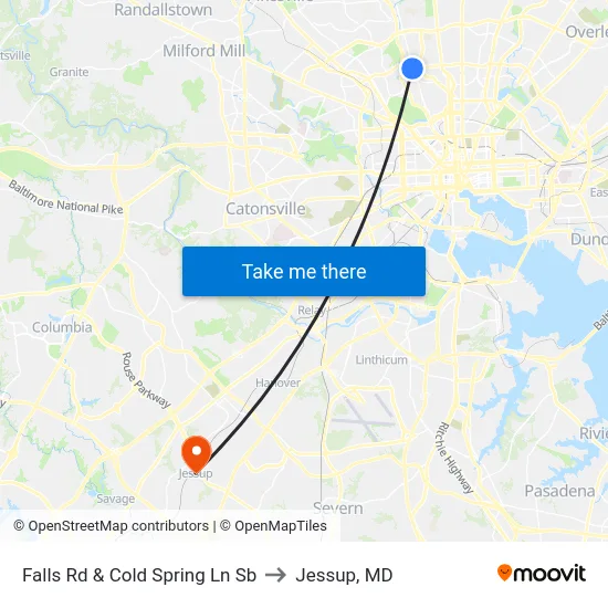 Falls Rd & Cold Spring Ln Sb to Jessup, MD map