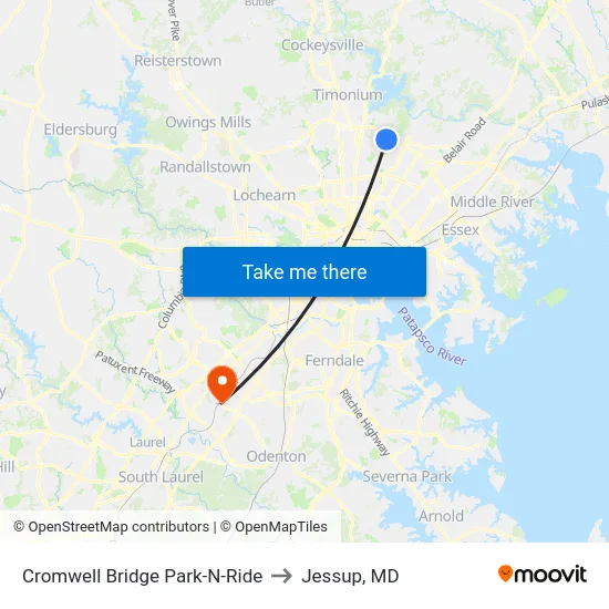 Cromwell Bridge Park-N-Ride to Jessup, MD map