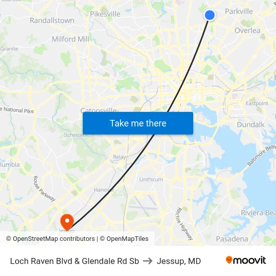 Loch Raven Blvd & Glendale Rd Sb to Jessup, MD map