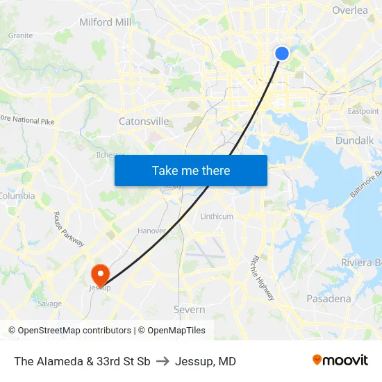 The Alameda & 33rd St Sb to Jessup, MD map
