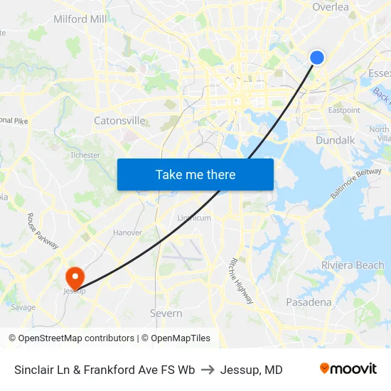 Sinclair Ln & Frankford Ave FS Wb to Jessup, MD map