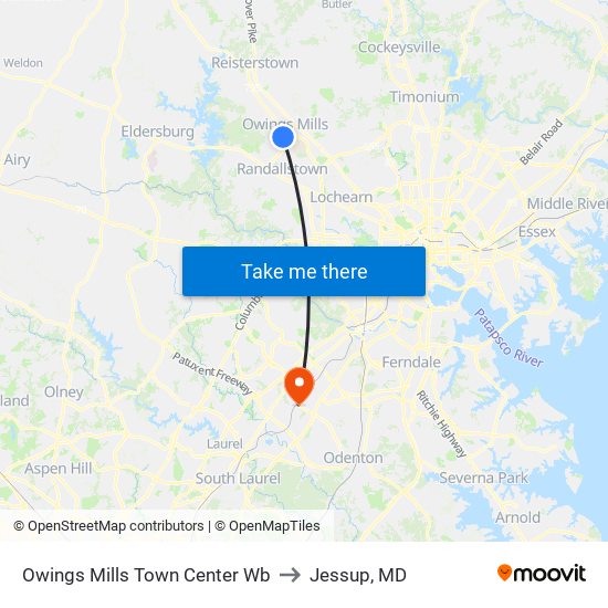 Owings Mills Town Center Wb to Jessup, MD map