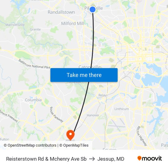 Reisterstown Rd & Mchenry Ave Sb to Jessup, MD map