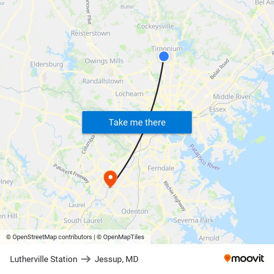 Lutherville Station to Jessup, MD map