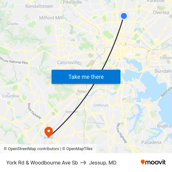 York Rd & Woodbourne Ave Sb to Jessup, MD map