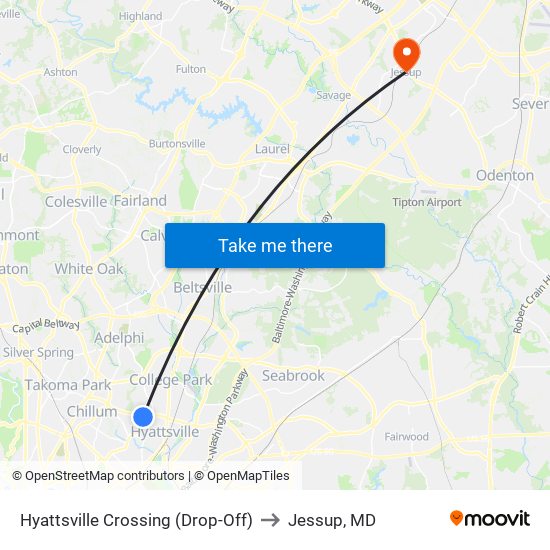 Hyattsville Crossing (Drop-Off) to Jessup, MD map