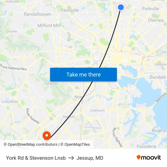 York Rd & Stevenson Lnsb to Jessup, MD map