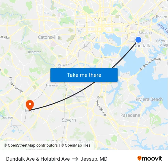 Dundalk Ave & Holabird Ave to Jessup, MD map