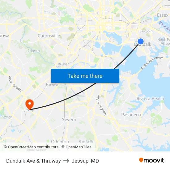 Dundalk Ave & Thruway to Jessup, MD map