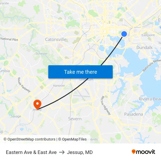 Eastern Ave & East Ave to Jessup, MD map