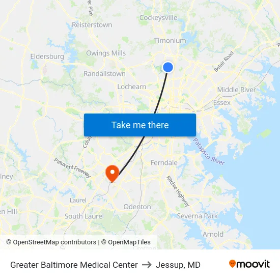 Greater Baltimore Medical Center to Jessup, MD map