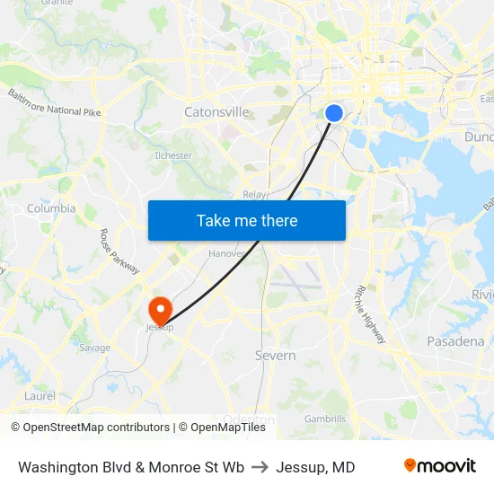Washington Blvd & Monroe St Wb to Jessup, MD map