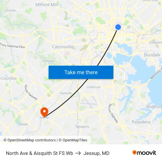 North Ave & Aisquith St FS Wb to Jessup, MD map