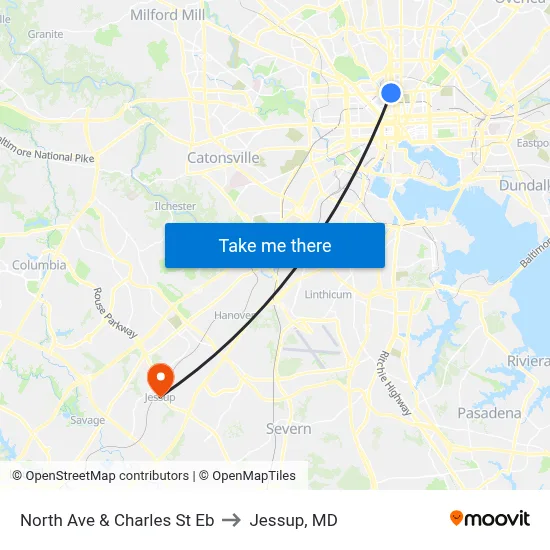 North Ave & Charles St Eb to Jessup, MD map