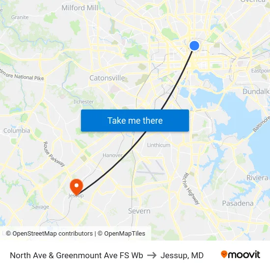 North Ave & Greenmount Ave FS Wb to Jessup, MD map