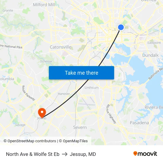 North Ave & Wolfe St Eb to Jessup, MD map