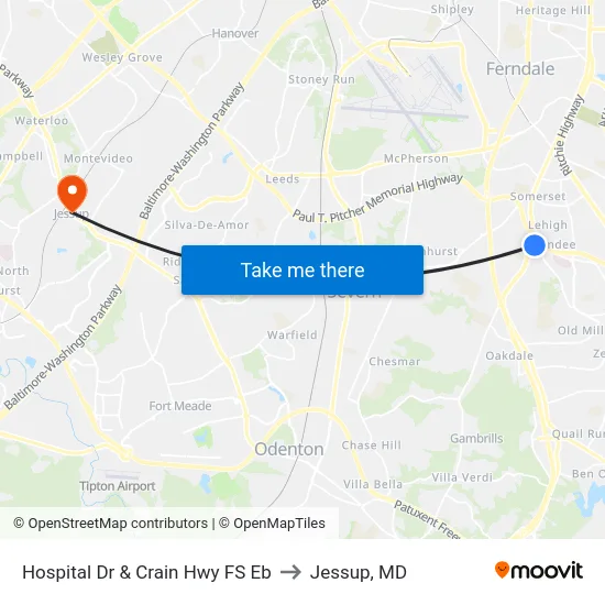 Hospital Dr & Crain Hwy FS Eb to Jessup, MD map