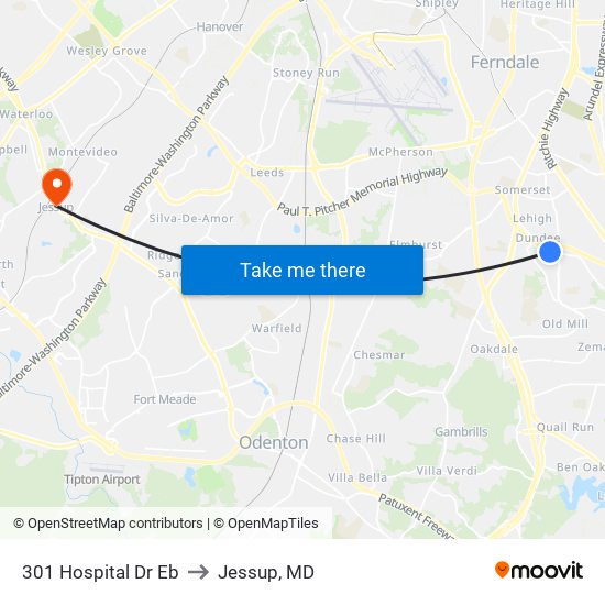 301 Hospital Dr Eb to Jessup, MD map