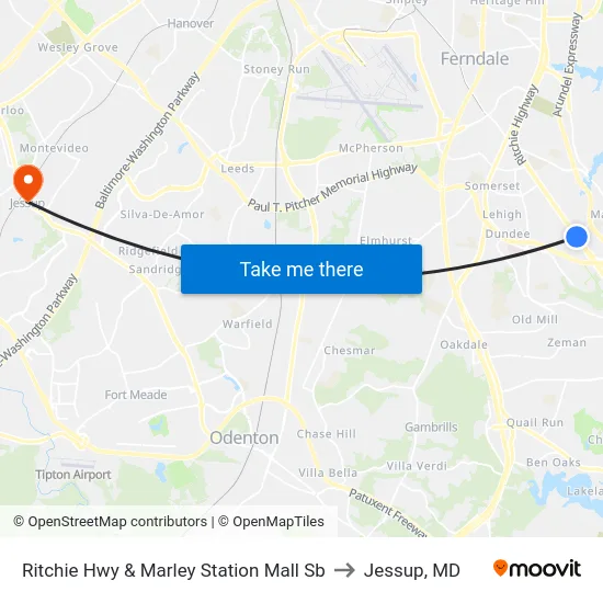Ritchie Hwy & Marley Station Mall Sb to Jessup, MD map