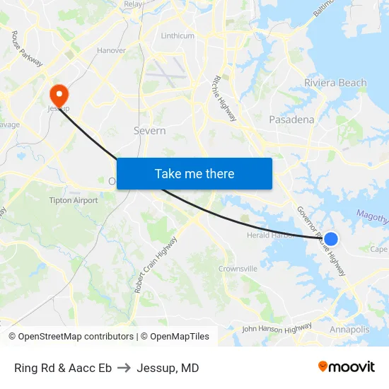 Ring Rd & Aacc Eb to Jessup, MD map