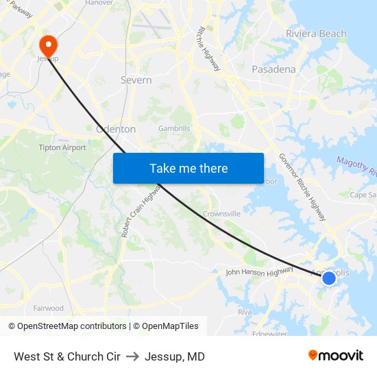 West St & Church Cir to Jessup, MD map