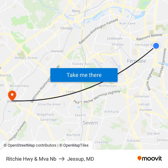 Ritchie Hwy & Mva Nb to Jessup, MD map