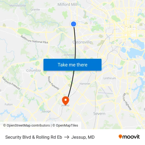 Security Blvd & Rolling Rd Eb to Jessup, MD map