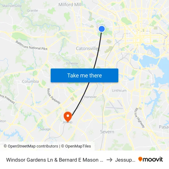 Windsor Gardens Ln & Bernard E Mason Apartments Eb to Jessup, MD map