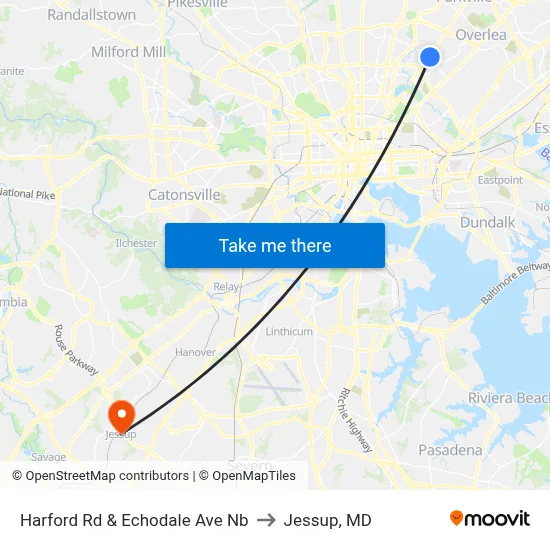 Harford Rd & Echodale Ave Nb to Jessup, MD map