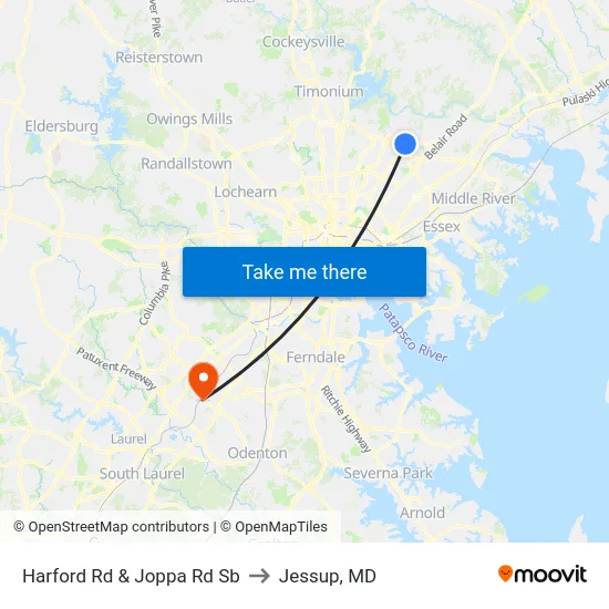 Harford Rd & Joppa Rd Sb to Jessup, MD map