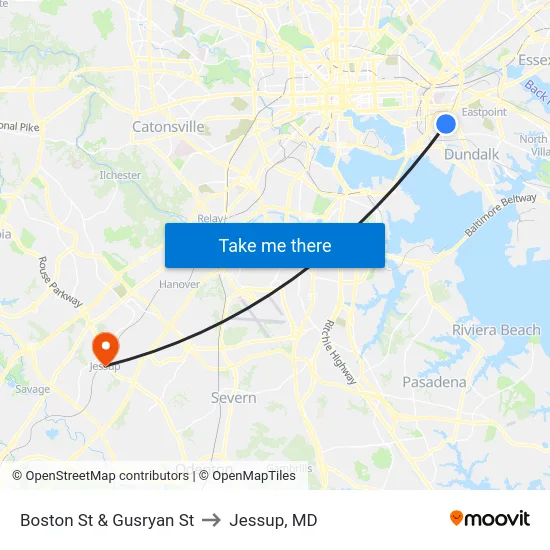 Boston St & Gusryan St to Jessup, MD map
