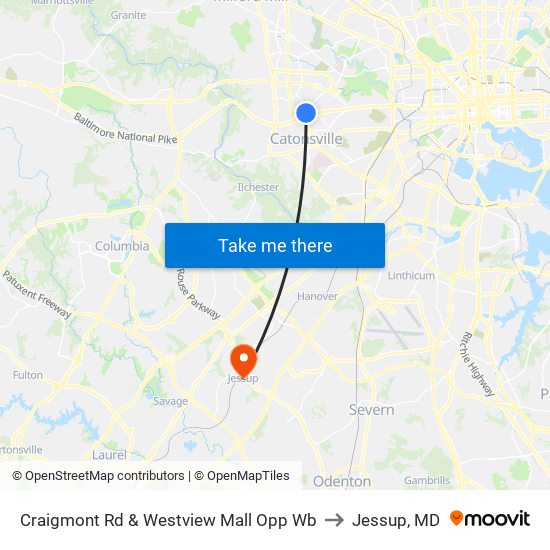 Craigmont Rd & Westview Mall Opp Wb to Jessup, MD map